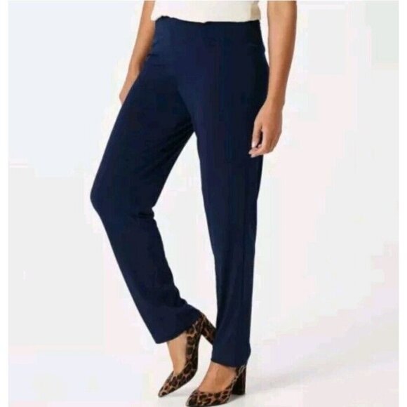 Susan Graver Essentials Pet Liquid Knit Straight Leg Pants Dark Navy,Pet Small - Picture 1 of 1